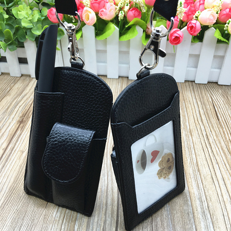 Bank with seal genuine leather chest card Chest Card Work Card Staff Multipurpose Document Sleeve Hanging Rope Sling Identity Card Bag