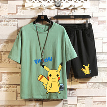 Teen Cartoon Pajamas Men Summer Short Sleeve High School Students Summer Pure Cotton Mens Home Clothing