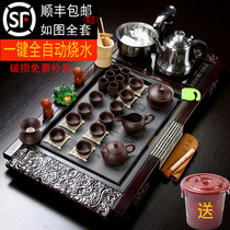 Gongfu tea set Household Purple Sand ceramic ice crack automatic induction cooker One-piece tea table Tea ceremony Solid wood tea tray