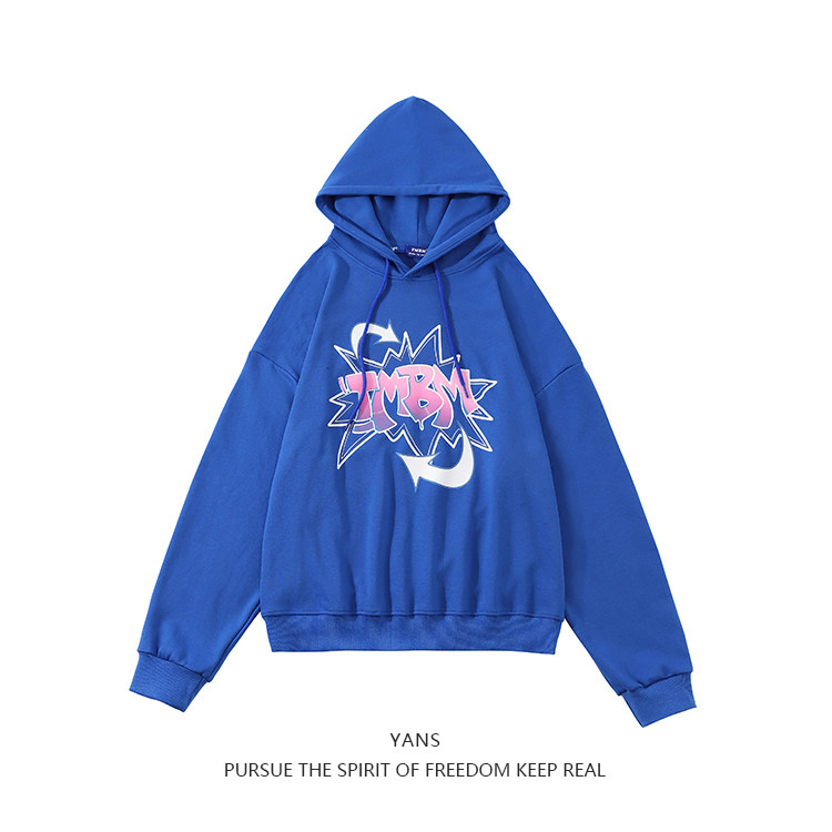 YANS Klein blue letter printed hooded sweater street tide brand loose thin coat couple tops ins