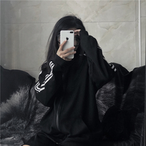  South Korea ins2021 new autumn and winter bf loose student three-bar high neck plus velvet sweater cardigan jacket men and women tide