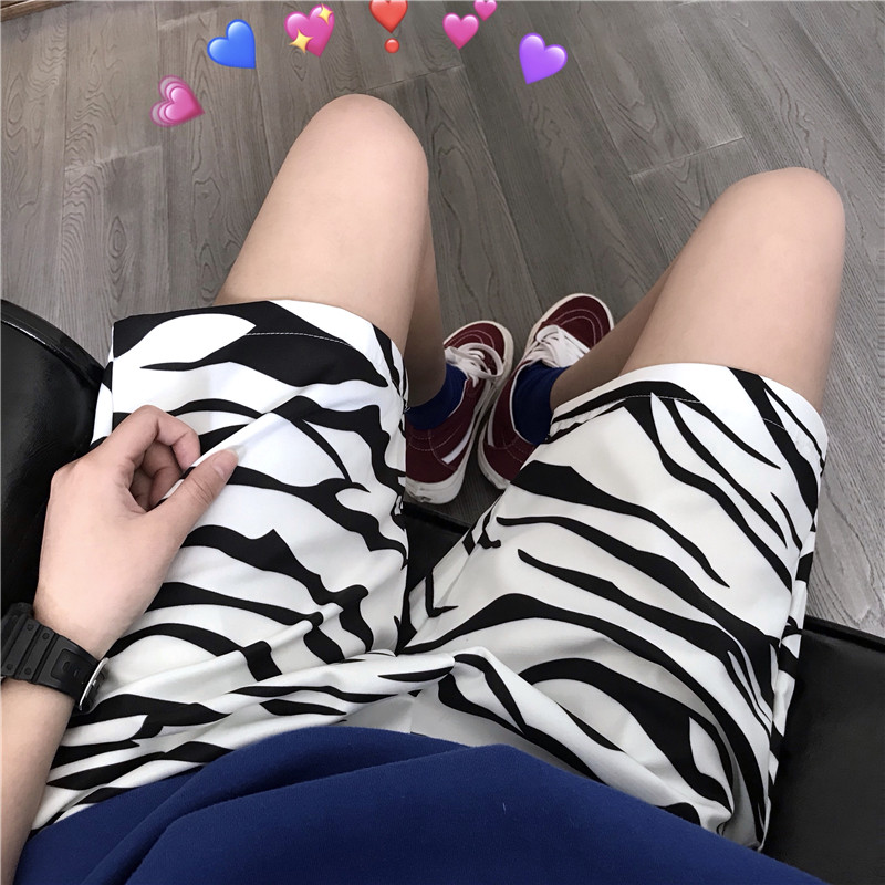 YANS 2021 summer new ins zebra pattern high-waisted casual shorts wide-leg pants bf five-point pants men and women fashion