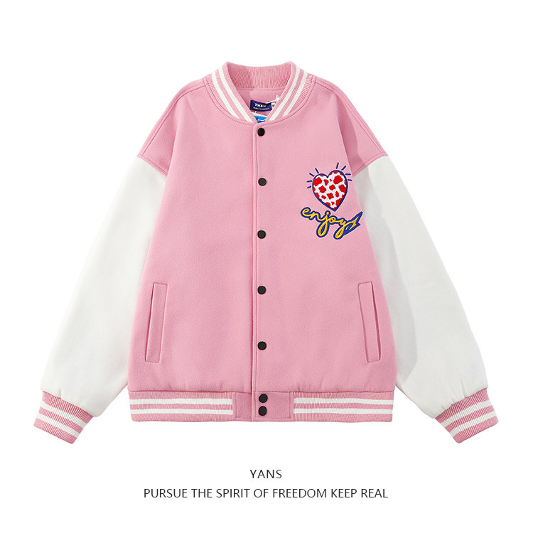YANS original design pu leather sleeve stitching love embroidery baseball uniform trendy brand ins female student jacket jacket