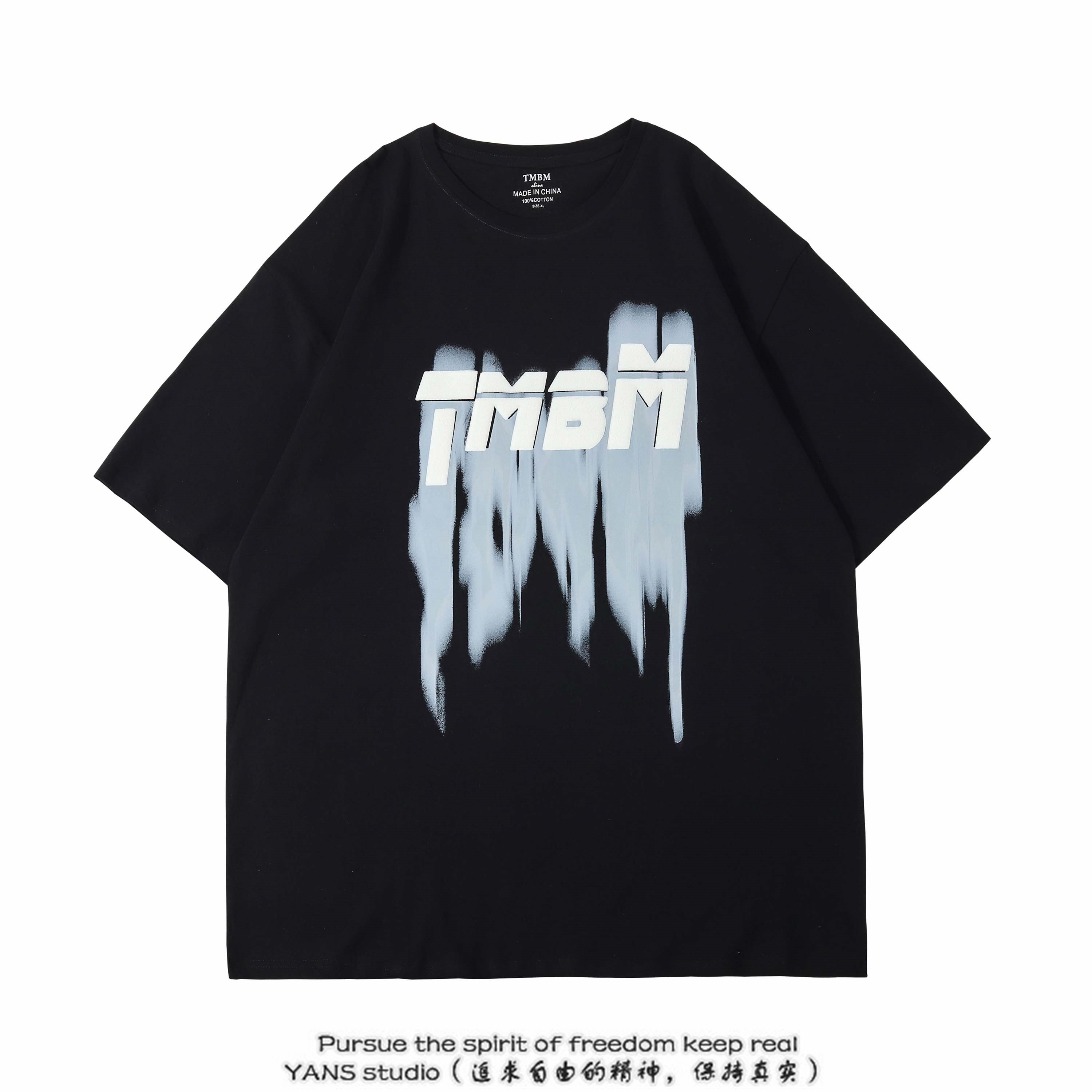 YANS Guochao brand American hip-hop alphabet graffiti short-sleeved T-shirt men and women ins couple loose casual student tops