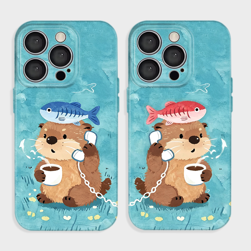Busy Line Little Otter Suitable for iPhone 17 Phone Case Apple 16 Plus Soft 15 Pro Max Film 14 Hard 13 Mini Cartoon 12 Pro Full Cover 11 XS Max/Xr Couple Ip87 Pair Se3