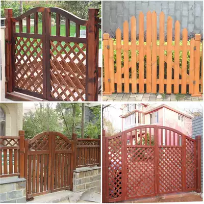 Custom anti-corrosion wood carbonized wood wooden door Custom garden fence wooden fence grid Outdoor courtyard fence double door