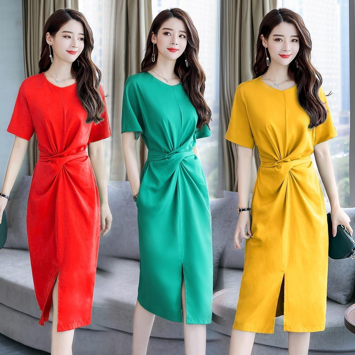 2022 summer new French retro fashion dress women's summer long version over the knee chiffon skirt summer tide