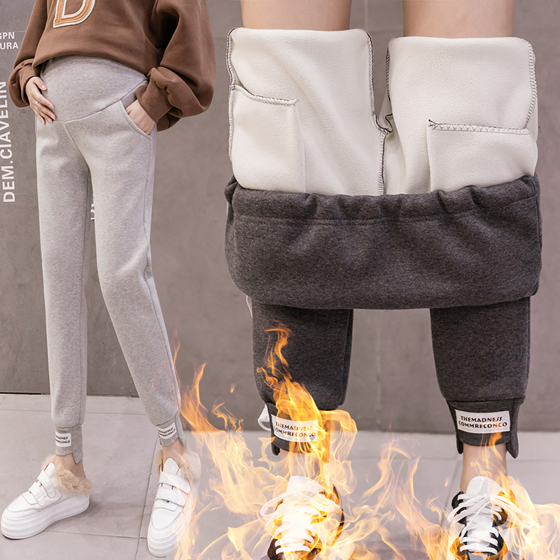 Maternity pants plus velvet thick winter wear outer wear inner trousers autumn and winter fashion trendy mom casual sports cotton pants