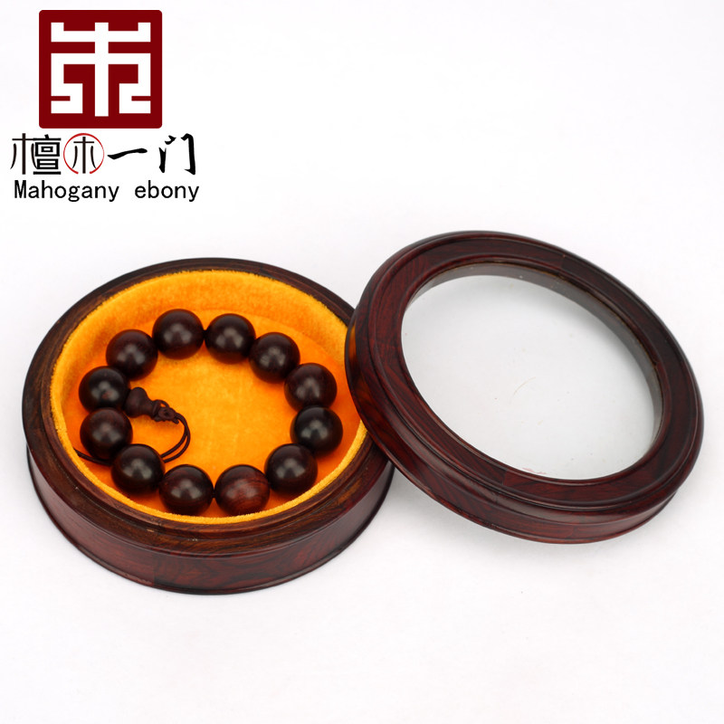 Redwood round jewelry box retro wood transparent glass jewelry stringjewelry necklace bracelet Chinese collection box