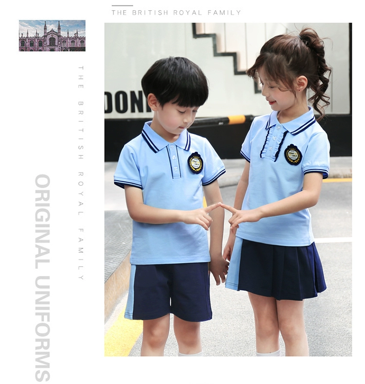 Quần áo mẫu giáo mùa hè tốt nghiệp cotton tay ngắn lớp trẻ em dịch vụ tùy chỉnh đồng phục gió trường tiểu học Anh phù hợp - Đồng phục trường học / tùy chỉnh thực hiện bộ đồng phục cho trẻ mầm non