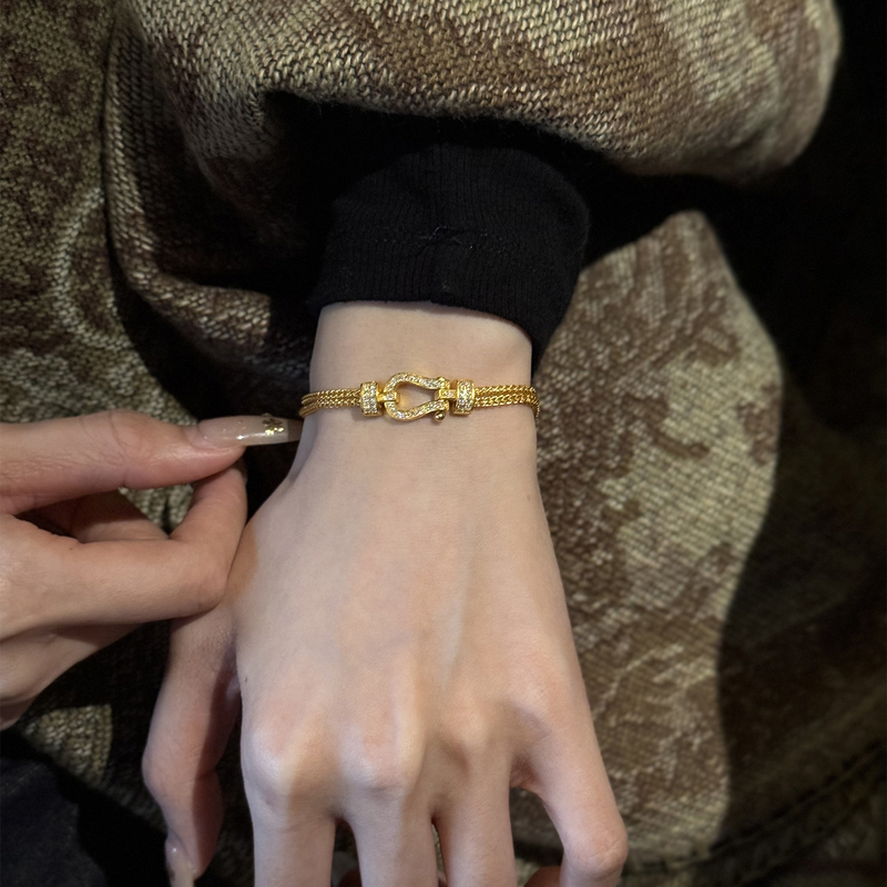 999 Pure Gold Horseshoe Bracelet for Women, Pure Gold, Light Luxury, Niche Design, Versatile, Gift for Girlfriend's Birthday, Gold