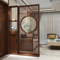 New Chinese screen partition living room solid wood porch partition modern Chinese hollow decorative wooden partition shelf