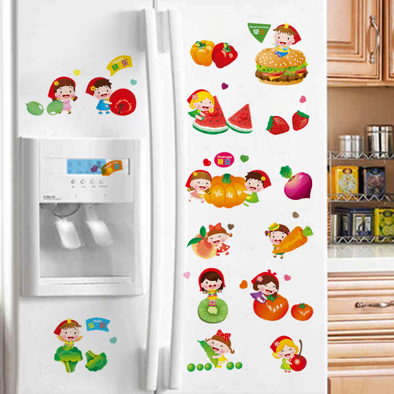 Kitchen Cabinet Door Cartoon Cute Food Refrigerator Sticker