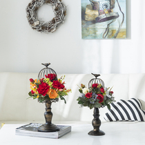 Retro Small Bird Cage Floral Swing Piece Props Fake Flowers Simulation Flower Living Room Dining Room Table Flower Arrangement Decorations Furnishing
