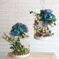 Retro European style iron imitation flower bird cage home wedding window photography display silk flower props ornaments