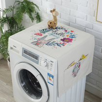 Nordic cotton linen bedside table roller laundry hood cover cloth fabric single door refrigerator dust cover cloth anti-fouling cover towel