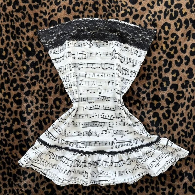 Subculture Punk Rock Music Symbol Print Tube Top Camisole with Unique Style and Temperament ins Hot Girl Slim Fit Top