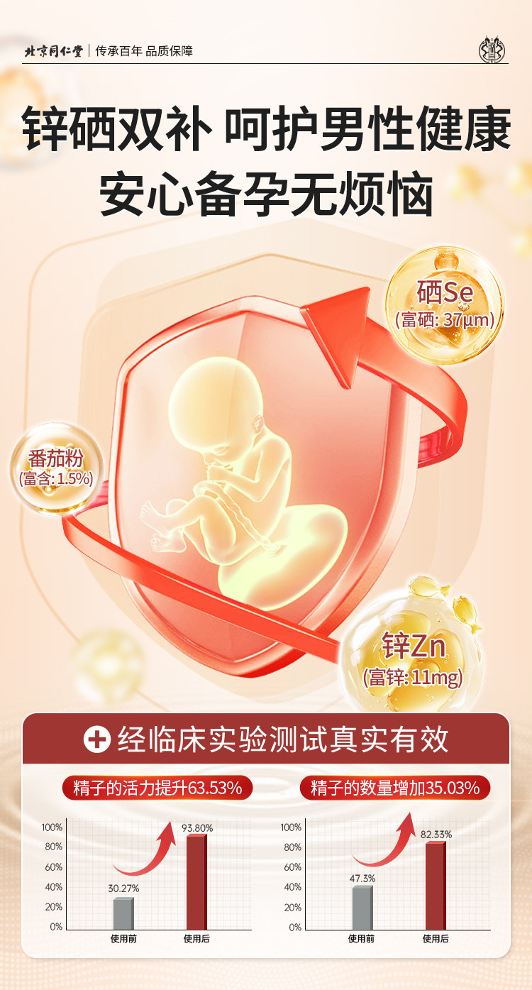 【中国直邮】 北京同仁堂 番茄红素+锌硒片 80克(0.8克*100粒)/瓶 男性前列腺保健 提高精子质量