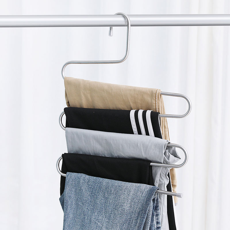 Stainless steel S-shaped pants rack pants clip household incognito multi-functional multi-layer pants rack Scarf wardrobe storage hanger