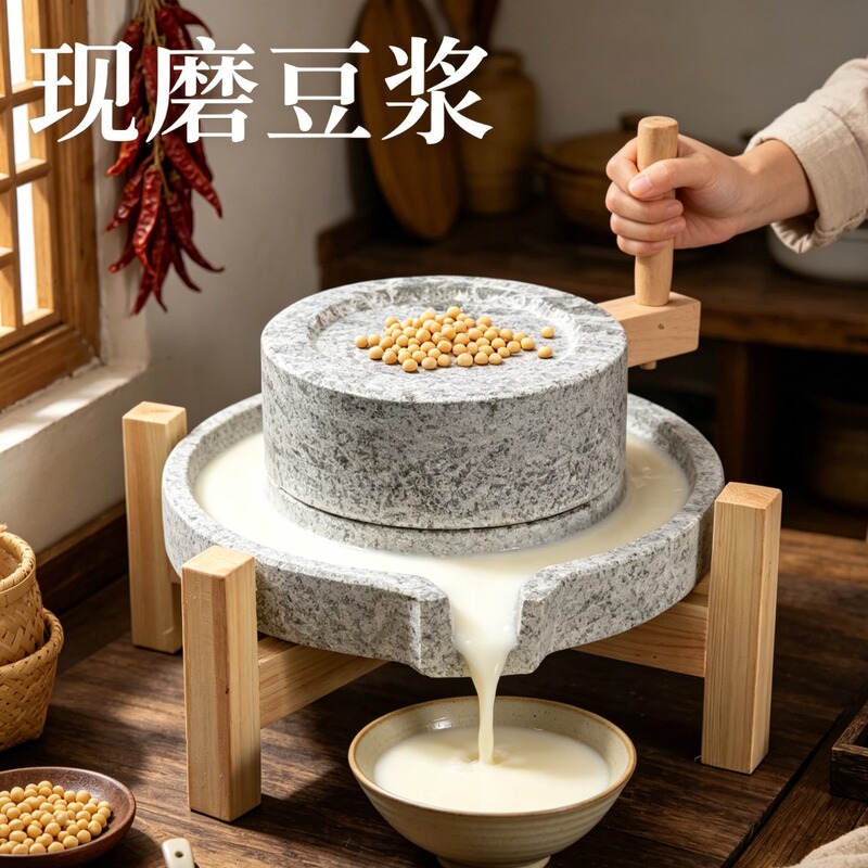 Stone Grinder for Home Use, Small Manual Soybean Grinder, Hand-Cranked Small Push Grinder, Vintage Garden Ornament, Stone Grinder for Kindergarten