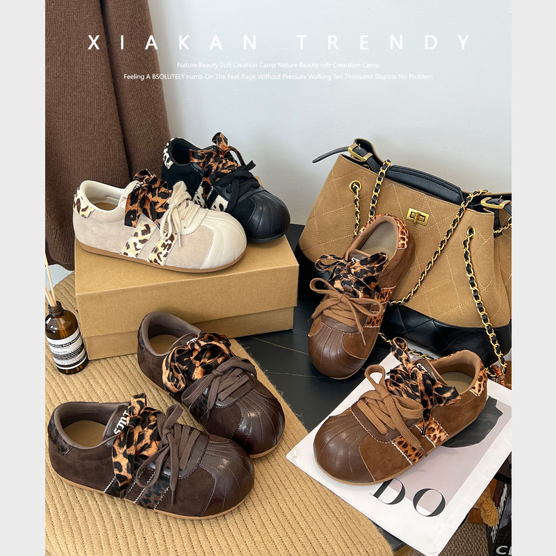 Xiakan Thick-Soled Height-Increasing Leopard Print Shell-Toe German Training Shoes 2025 Autumn/Winter Small Size Sports Casual Shoes