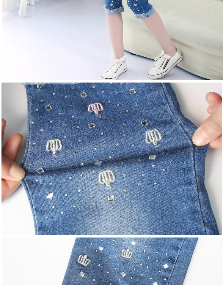 2018 mới mùa xuân và mùa hè mô hình cô gái jeans trẻ em lớn cắt quần trẻ em của quần bé stretch casual ống túm