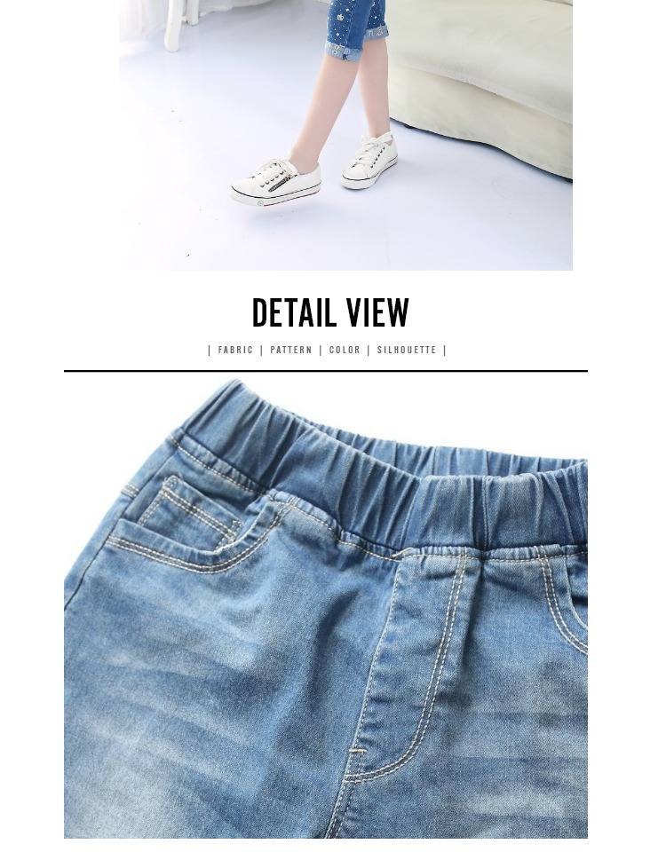 2018 mới mùa xuân và mùa hè mô hình cô gái jeans trẻ em lớn cắt quần trẻ em của quần bé stretch casual ống túm