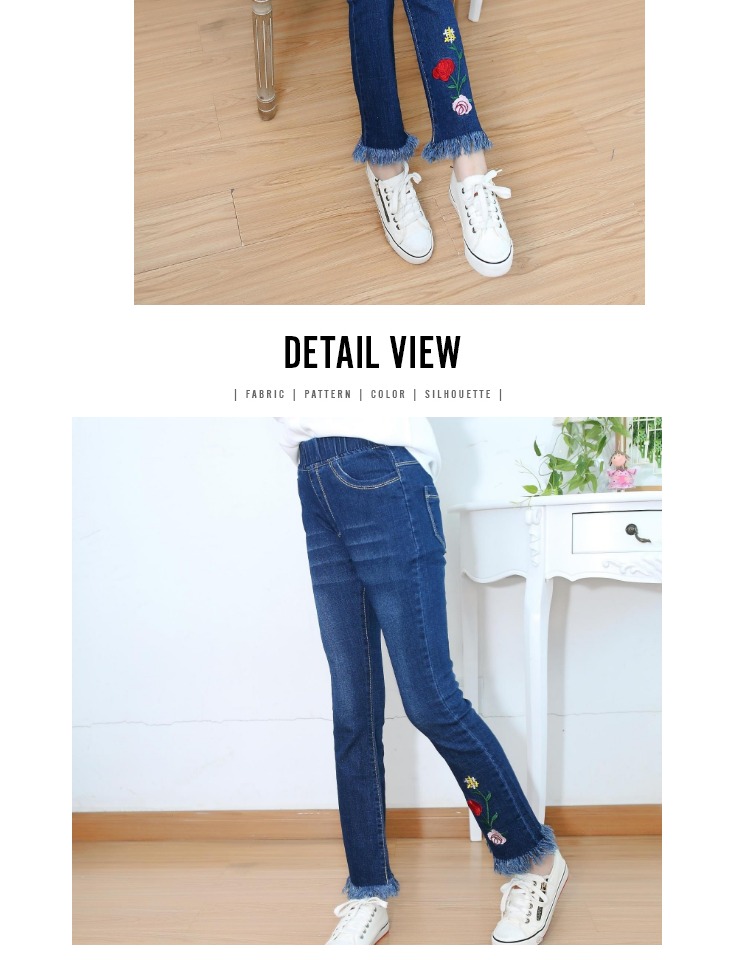 2018 quần áo trẻ em mùa xuân và mùa hè cô gái mới jeans tua micro chuông quần quần trẻ em trong lớn của trẻ em quần bút chì