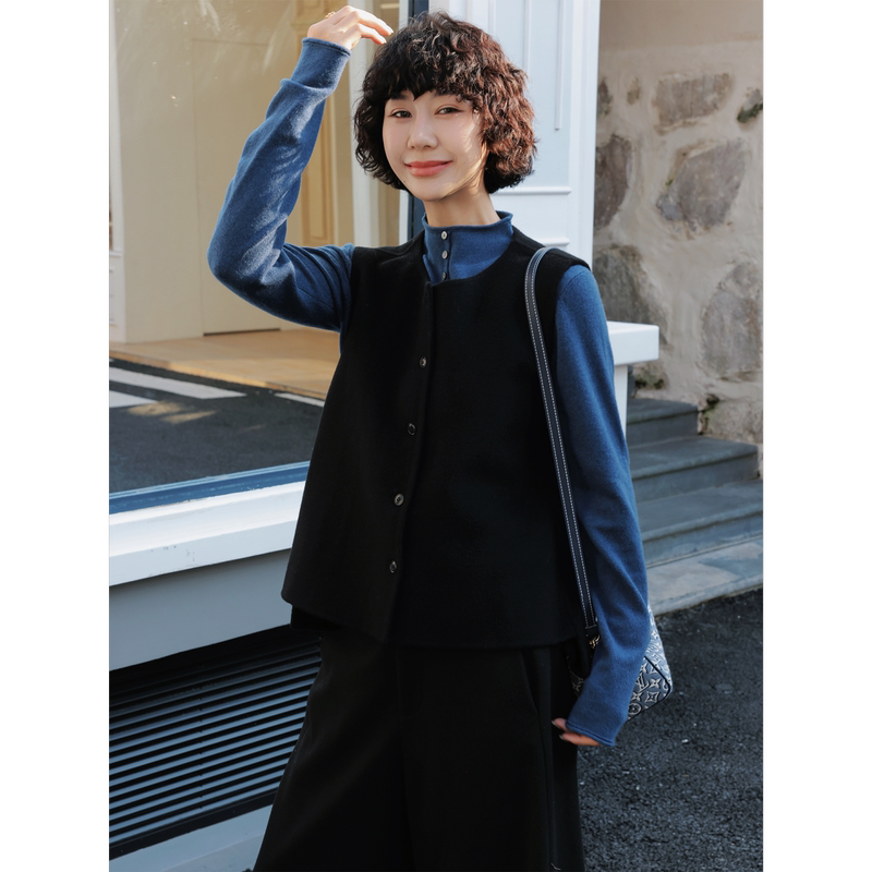 Tt Designer [When the Fog Rises] 100% Wool Double-Sided Woolen Round Neck Sleeveless Vest Autumn Cardigan Vest Top