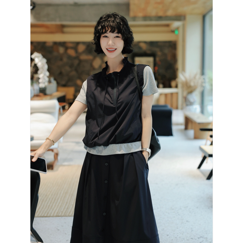Tt Designer [Deep Blue Narrative] Fake Two-Piece Vest and Skirt High-End Suit for Women, New Summer Two-Piece Set