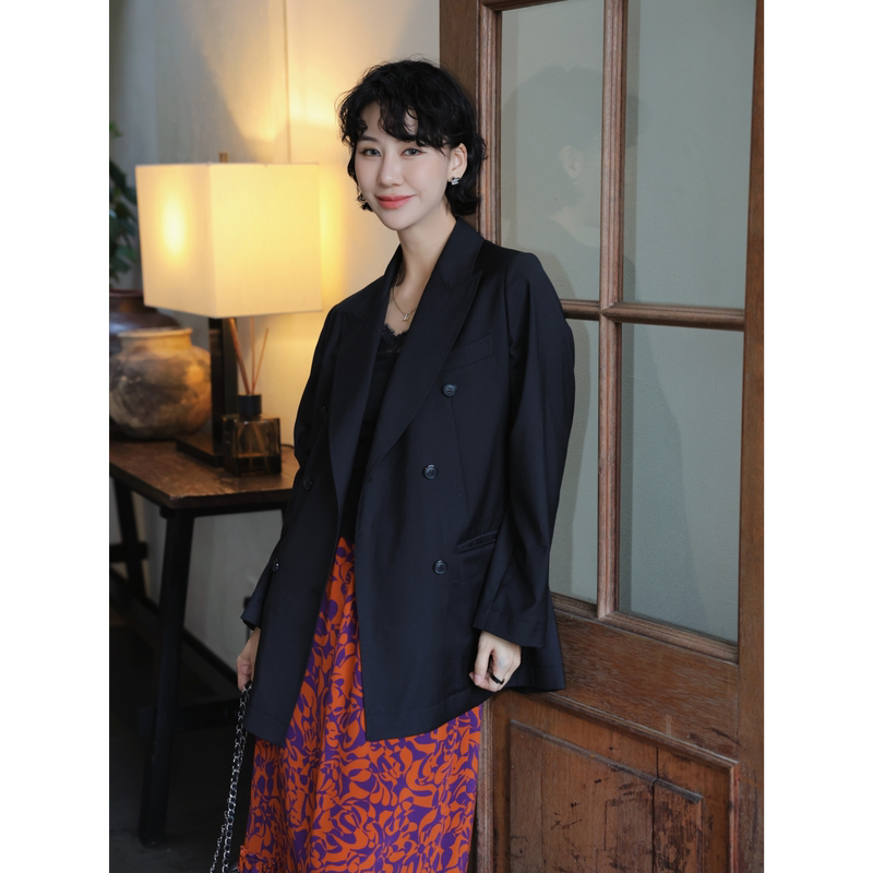 Tt Designer [Night in the North of the City] Bamboo Fiber Blend Draped Suit Women's Summer New Black Casual Jacket