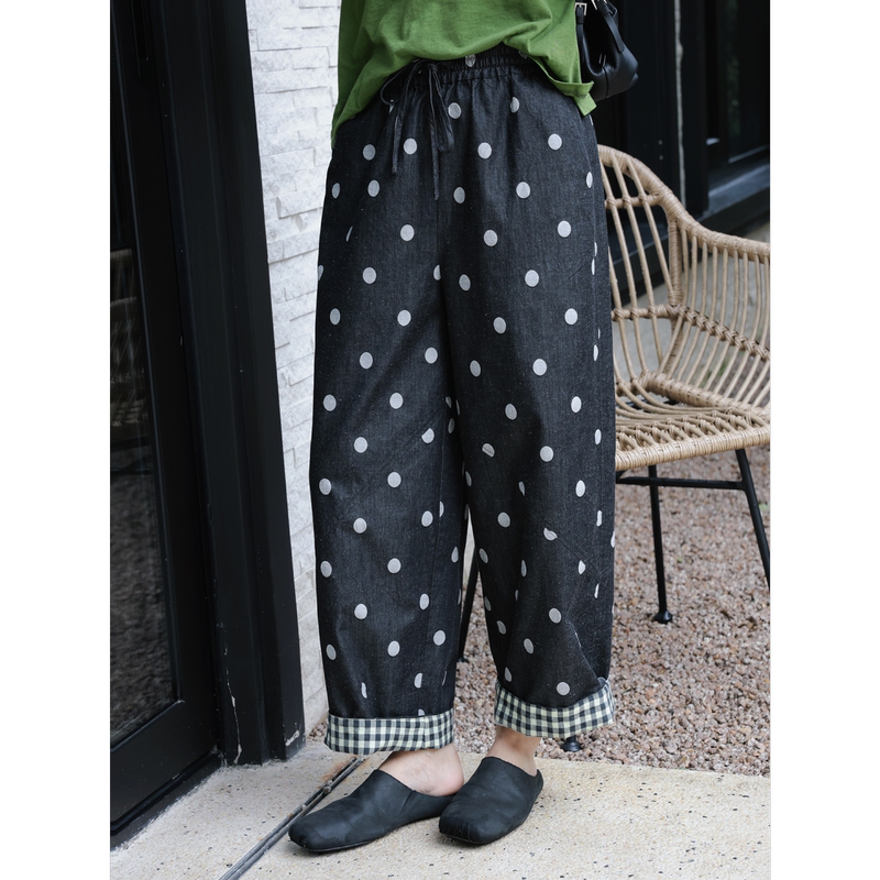 Tt Designer [Walking Poems] High-End Cotton-Linen Blend Wide-Leg Pants New Color-Woven Jacquard Polka Dot Casual Pants