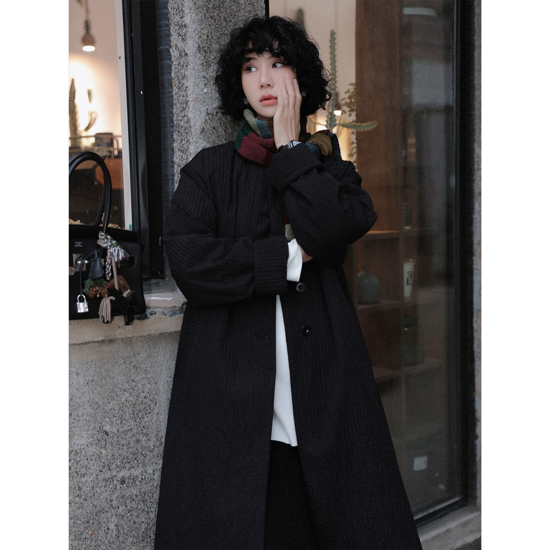 Tt Designer [Yunjianluoyu] Black Mid-Length Warm Cotton Jacket for Women, Autumn and Winter, Not Bulky, Thick Padded Coat