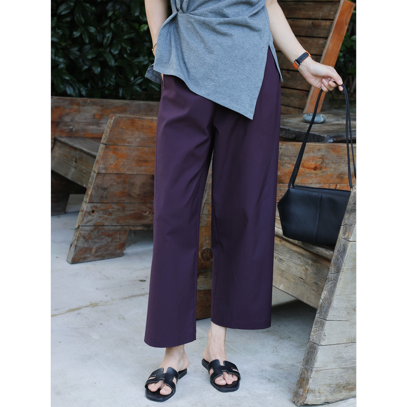 Tt Designer [Blurred Sunset] Low Saturation Deep Purple Wide-Leg Pants for Women, Elastic, Flowy, Slimming, Cropped Casual Pants