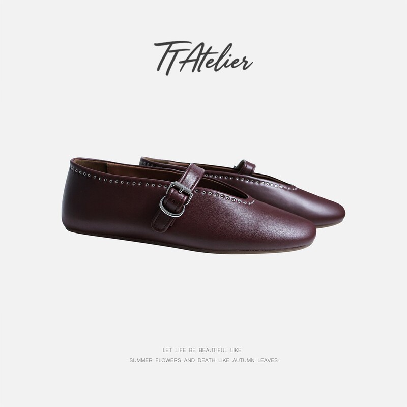 Tt Designer [Cloud Stroll] Minimalist Style Red Sheepskin Mary Jane Shoes Women's Single Strap Flat Shoes