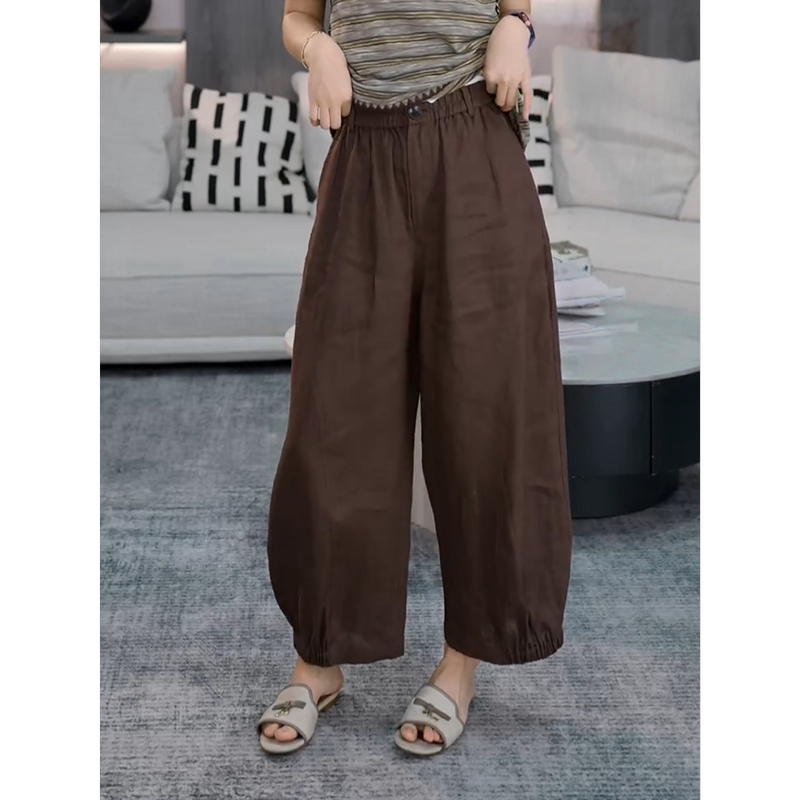 Tt Designer [Free Strolling] 100% Linen Breathable Loose Casual Pants Summer Jogger Design Nine-Point Pants