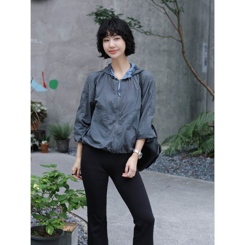 Tt Designer [Xia Yin] Double-Layer Color-Blocking Hooded Sun Protection Jacket for Women, Lightweight and Breathable Outdoor Sun Protection Clothing for Summer