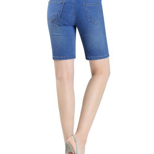 Mùa hè mỏng trung niên quần jean nữ năm điểm thẳng quần quần mẹ mặc lớn mã denim quần short lưng cao quần của phụ nữ