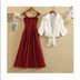 Pháp mini-Vintage lưng cao mỏng đáy xuống halterdress hai mảnh của phụ nữ mùa hè váy sinh viên mới phù hợp với váy 