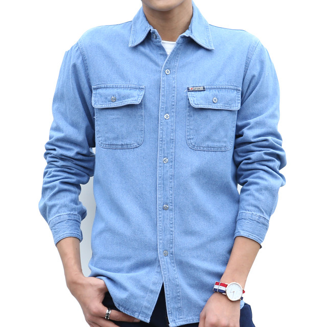 Summer denim work clothes shirt men's thin-sleeved long-sleeved sun protection clothes ສະຖານທີ່ກໍ່ສ້າງ welder ຕ້ານການ scalding wear-resistant top jacket