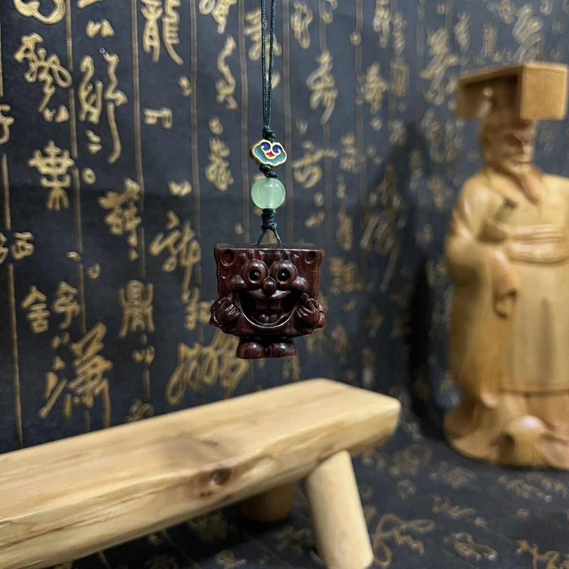 New Green Sandalwood Sponge Baby Cute Key Buttons Yellow Poplar Purple Sandalwood Phone Chain Wood Carving Solid Wood Original Gift-Taobao