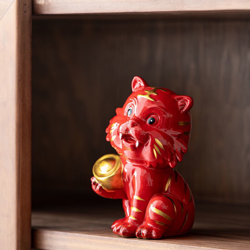 Small cute tiger red ceramic Merchants small tiger swing piece Handicraft Raw Xiao Tiger Home Living Room Desk Adornment-Taobao