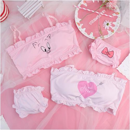 Милый японский бюстгальтер без косточек, топ без лямок, комфортный бюстгалтер, комплект, нижнее белье