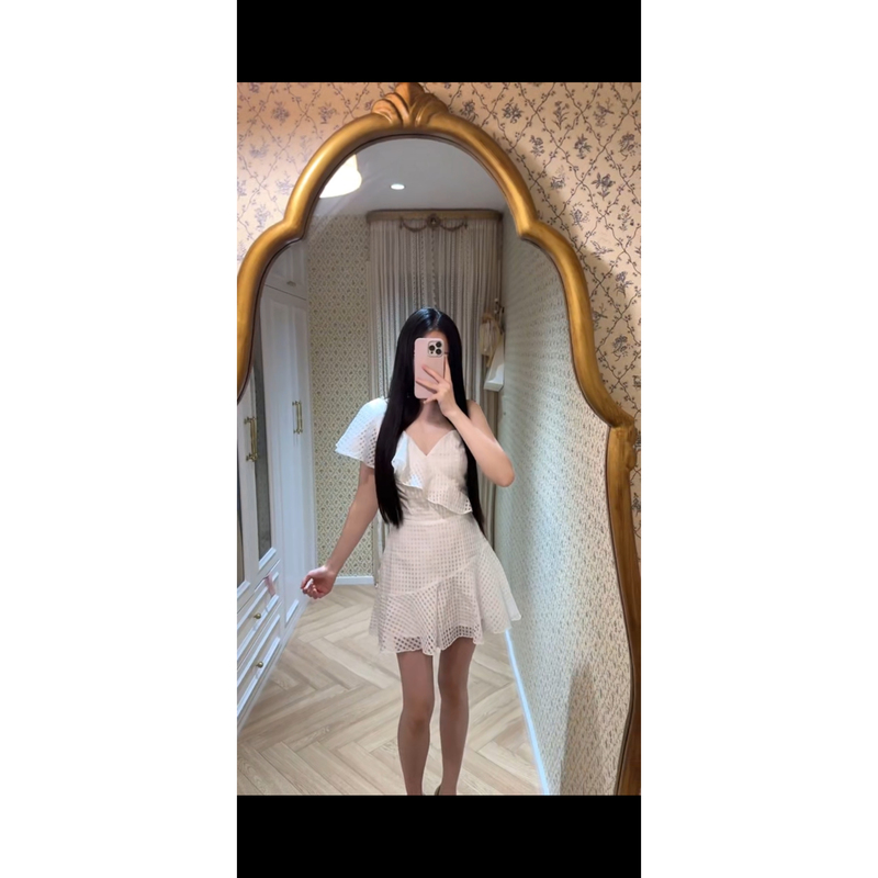 Aqian (Same Style as Cong Yuan) White Dress for Women, Summer Waist-Cinching, Slimming, High-End Short Dress