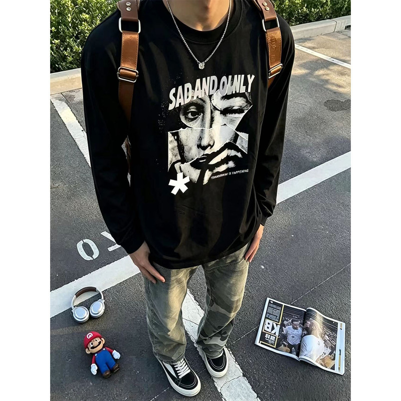 American High Street Style Men's Printed Cotton Long-Sleeve T-Shirt, Autumn 2026 National Trendy Brand Youth Inner Wear Top American High Street Style Men's Printed Cotton Long-Sleeve T-Shirt, Autumn 2026 National Trendy Brand Youth Inner Wear Top