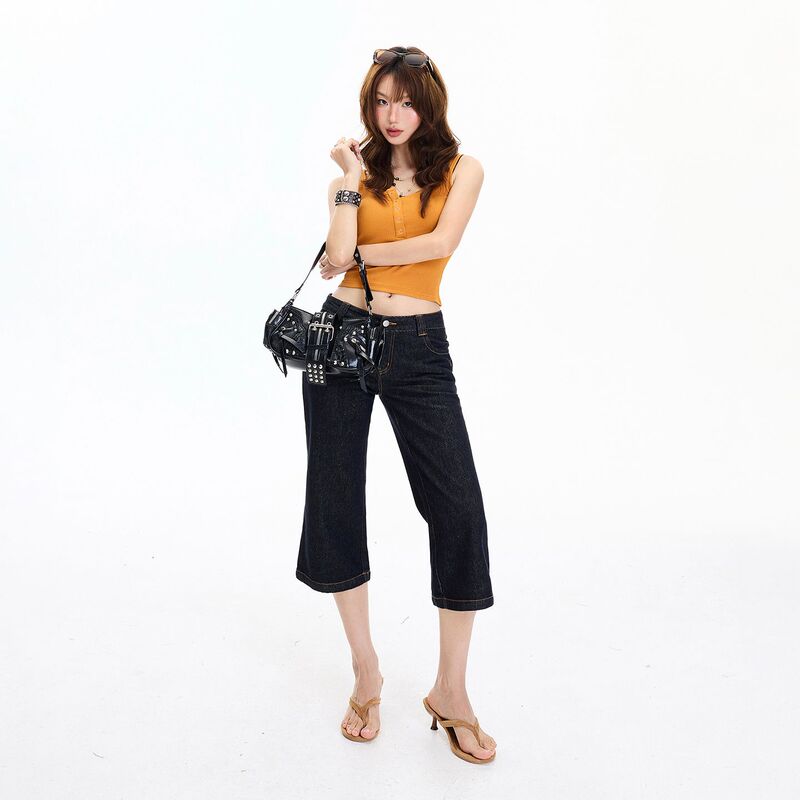 American Retro Low-Waist Flared Pants, Slim Fit, Versatile, Cropped Pants, New Summer Style, Slightly Flared Jeans for Women