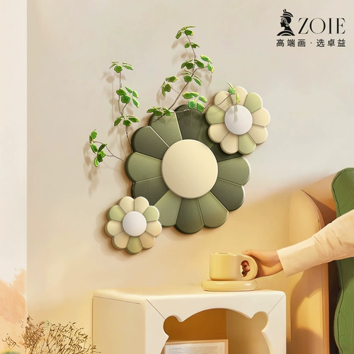 Зеленый цветочный кремовый стиль, украшение для ресторана, роспись, настенная креативная подвеска для гостиной, трехмерная ниша из песчаника, художественная подвесная картина