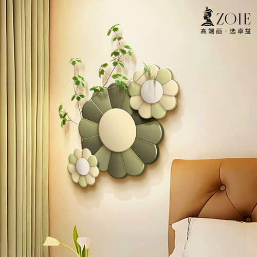 Зеленый цветочный кремовый стиль, украшение для ресторана, роспись, настенная креативная подвеска для гостиной, трехмерная ниша из песчаника, художественная подвесная картина