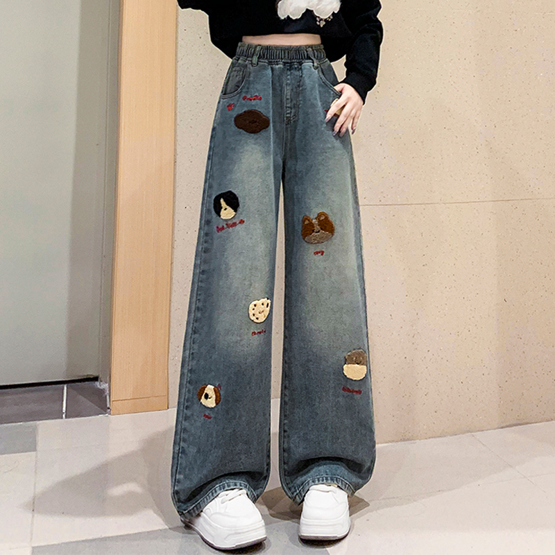 Women's Junior High School Students, High School Students, Teenage Girls' Clothing, Student Girls' Jeans, 2026 New Autumn Wide-Leg Pants