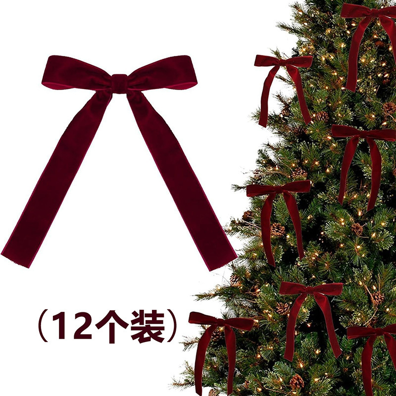 New Velvet Ribbon Christmas Tree Decoration Bow Decoration Holiday Accessories Scene Display Hanging Ornaments